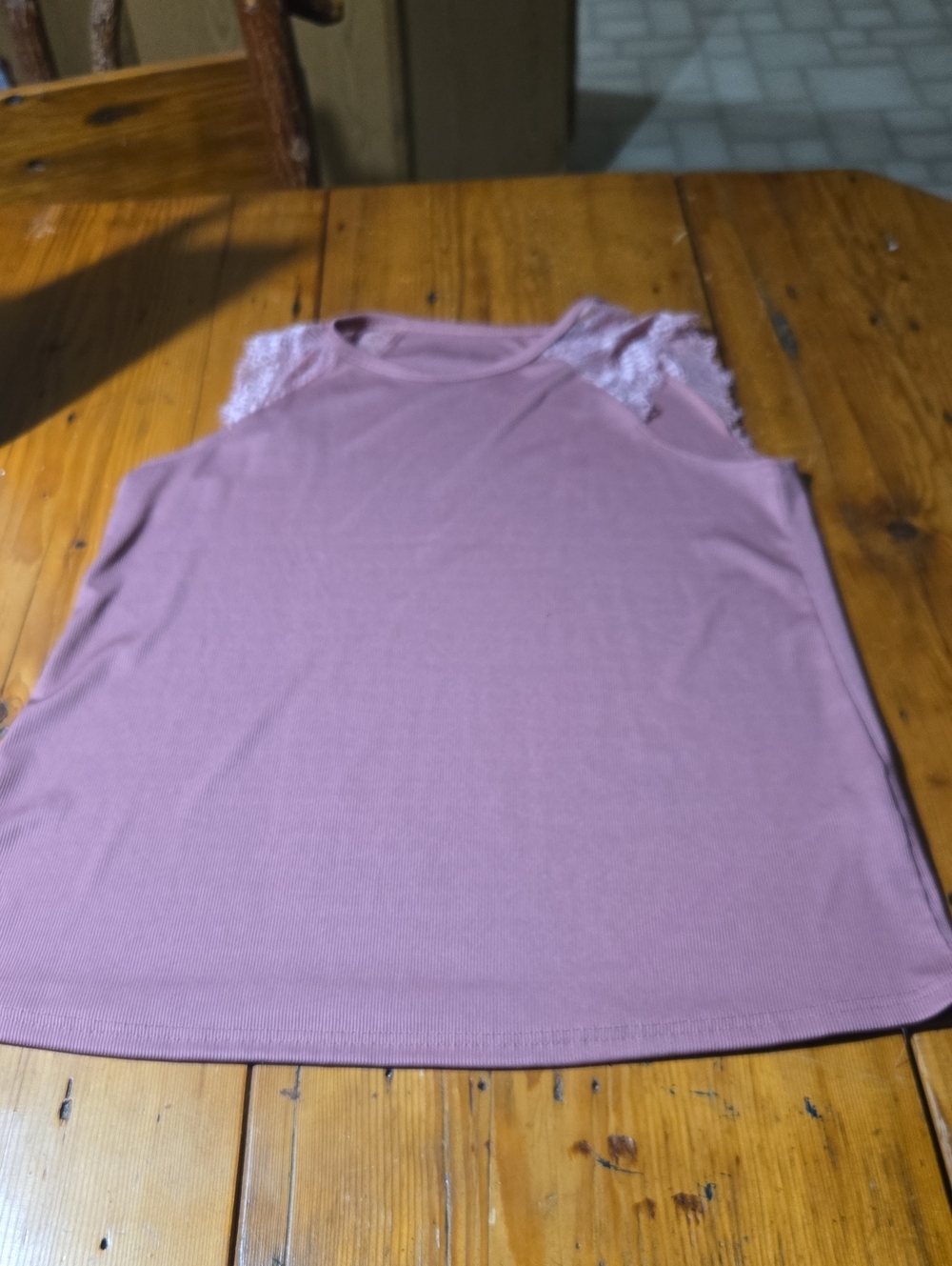 Shein Sz Xl Sleeveless Lace Yoke Tank Top - Dusty Rose